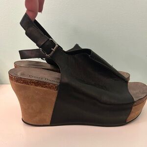 Pierre Dumas Hester 14 Black Leather Wedge Sandal Buckle Strap Platform SZ 10